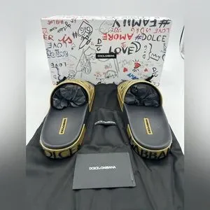 New Dolce & Gabbana Men\'s Sandals Size 41 Slider Gold Dolce & Gabbana | Shoes | New Dolce Gabbana Mens Sandals  main image 4